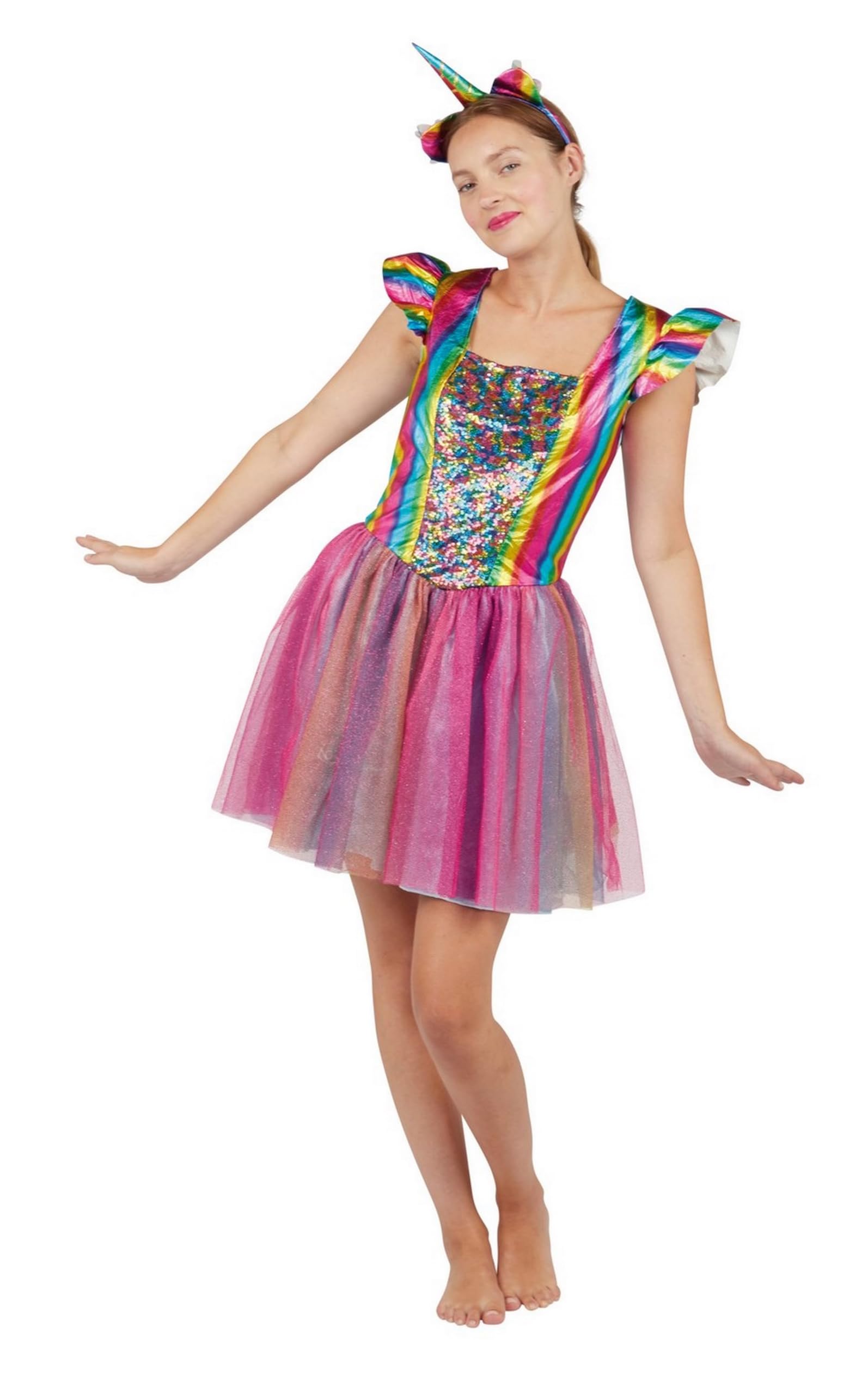 P'tit Clown 21150 Costume Licorne - Adulte - Arc en Ciel - S/M Princess Dress, Headband, Rainbow, Taille Unique