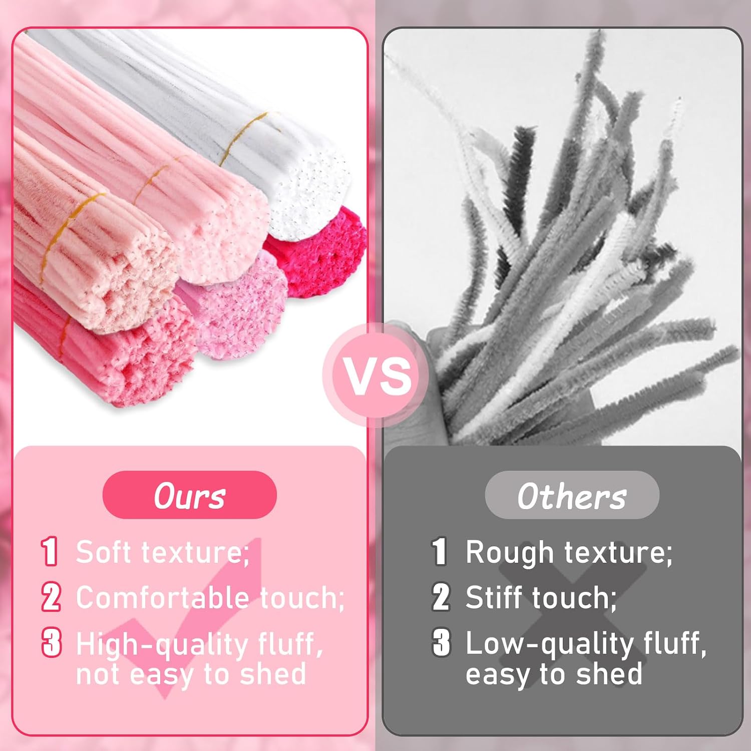600pcs Pink Pipe Cleaners Bulk and 300pcs Pompoms - Fluffy Fuzzy Wire, Pastel Pom Poms Chenille Stems for Arts & Crafts, Ideal for Making Flowers Animal Thanksgiving Christmas Party Supplies