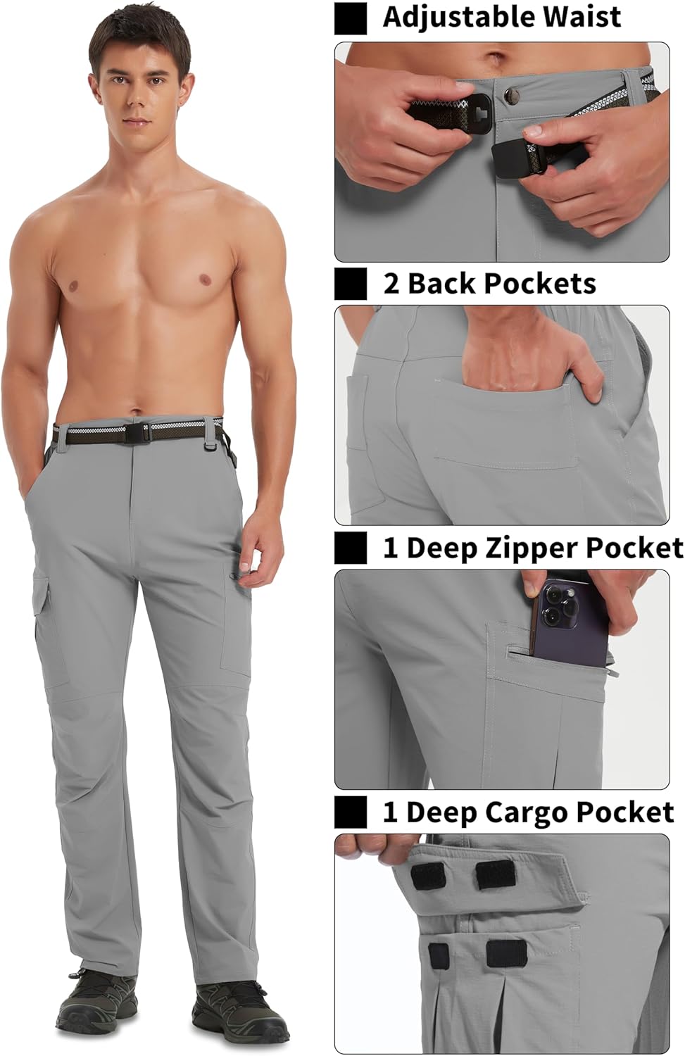 Men's Hiking Pants Quick-Dry Lightweight Waterproof Travel Outdoor Camping Hunting Fishing Work Cargo Pants - Image 5