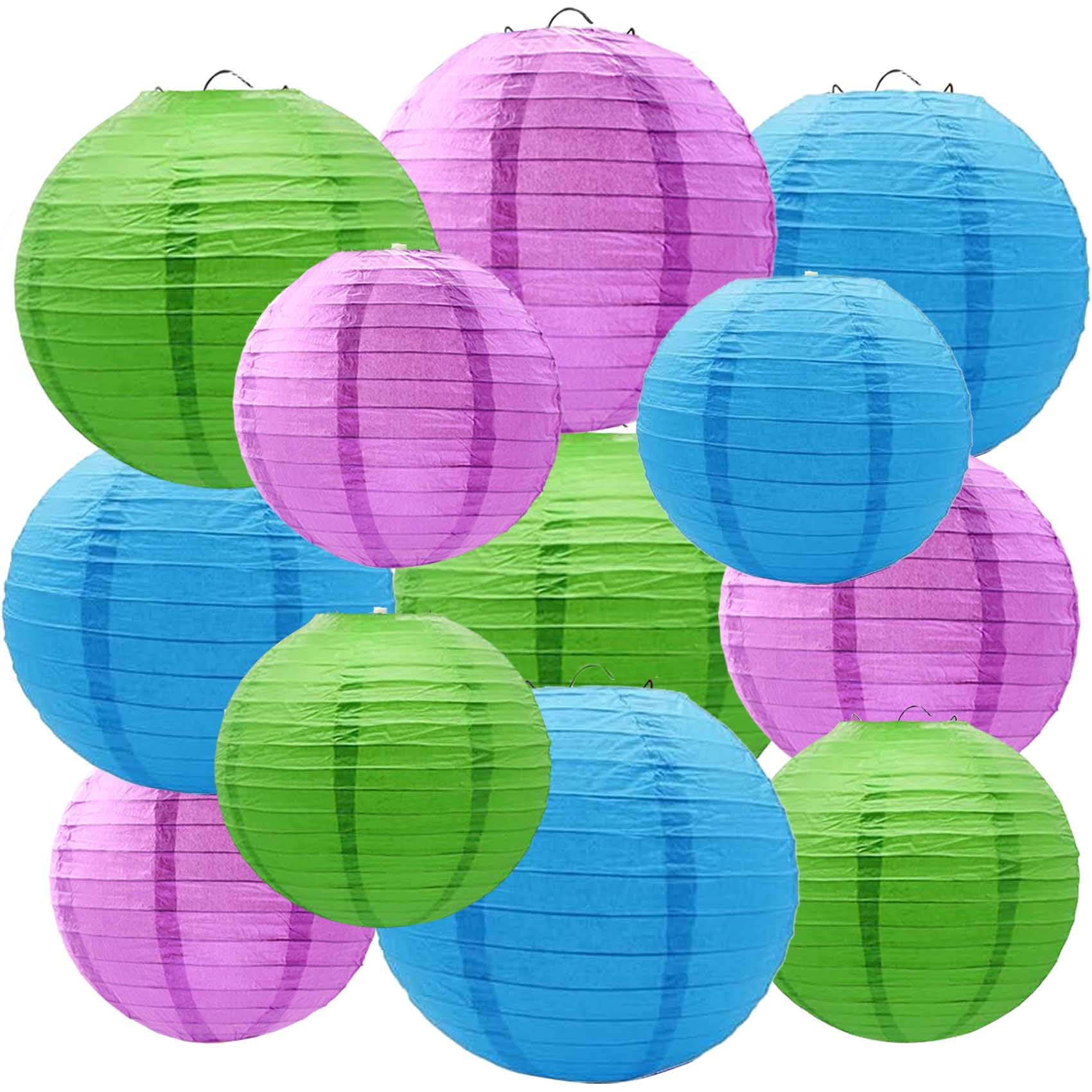 Blue Green and Purple Paper Lanterns 12Pcs Hanging Round Paper Lanterns Decorative for Graduation Baby Shower Wedding Birthday Family Parties ﻿