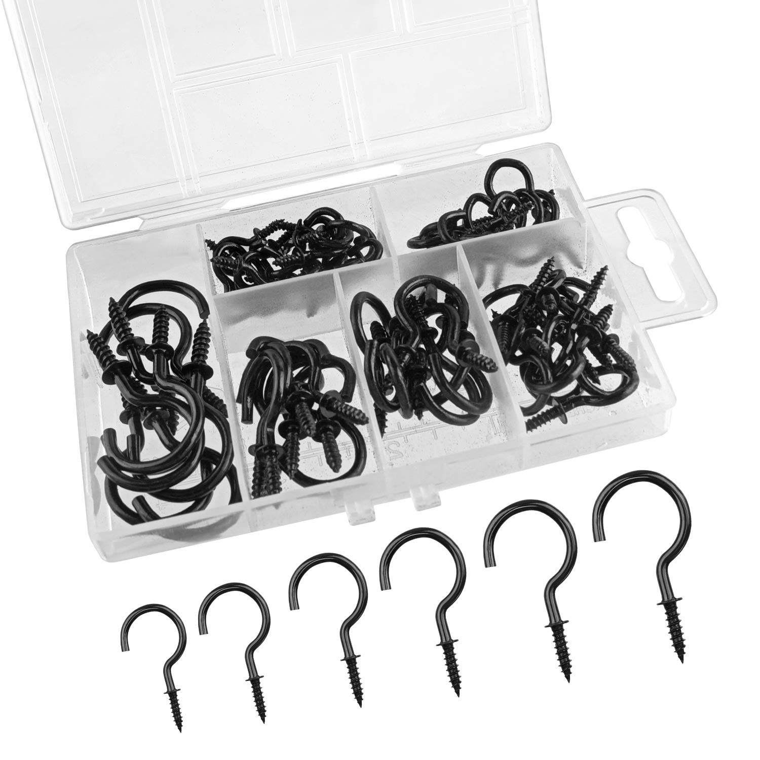 75Pcs Black Cup Hook Nickel Plated Metal Hooks Screwin Ceiling Hooks Holder Multisize 687765638350