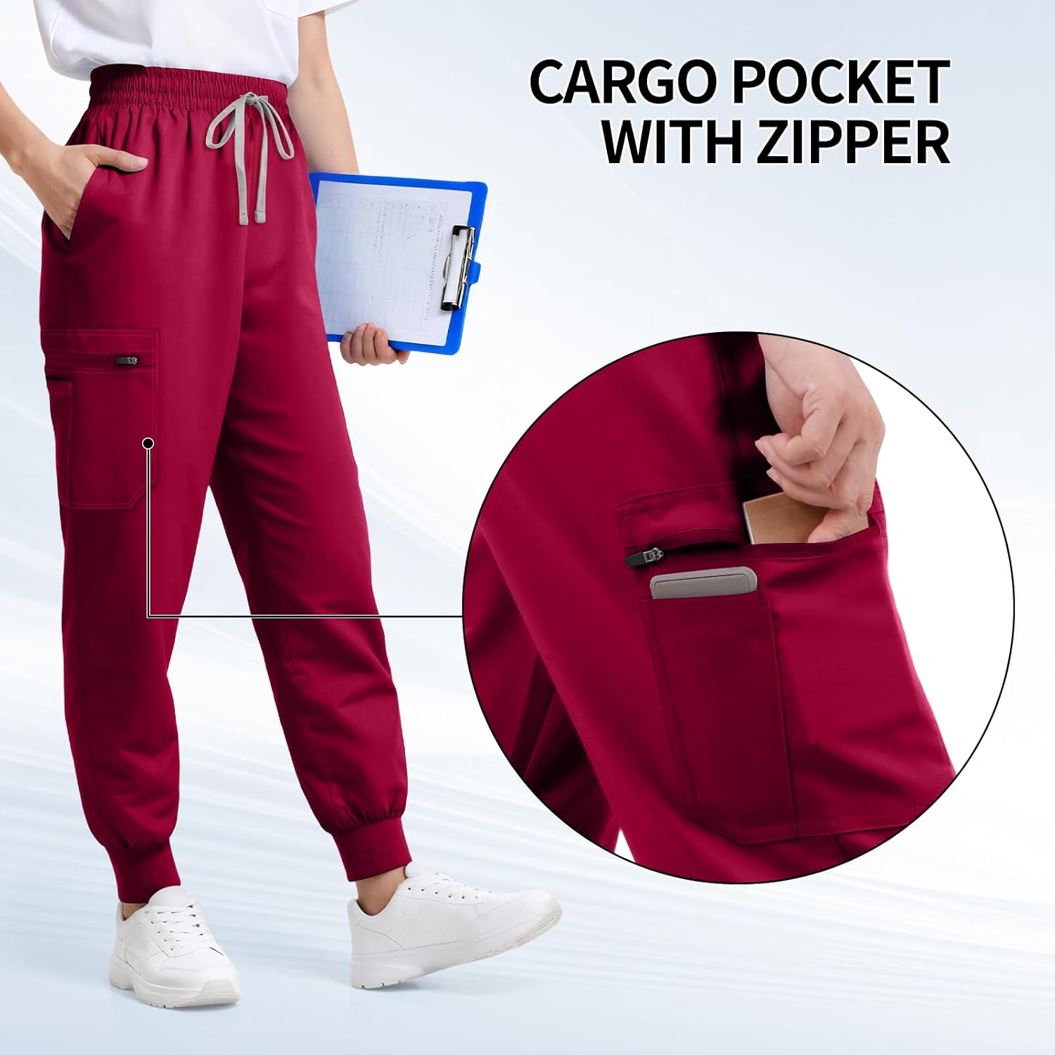 Women’s Scrub Pants - Jogger Cargo Pants with 6 Pockets, Soft Scrubs Pant for Women Yoga Style Mid-Rise Pants - Image 4