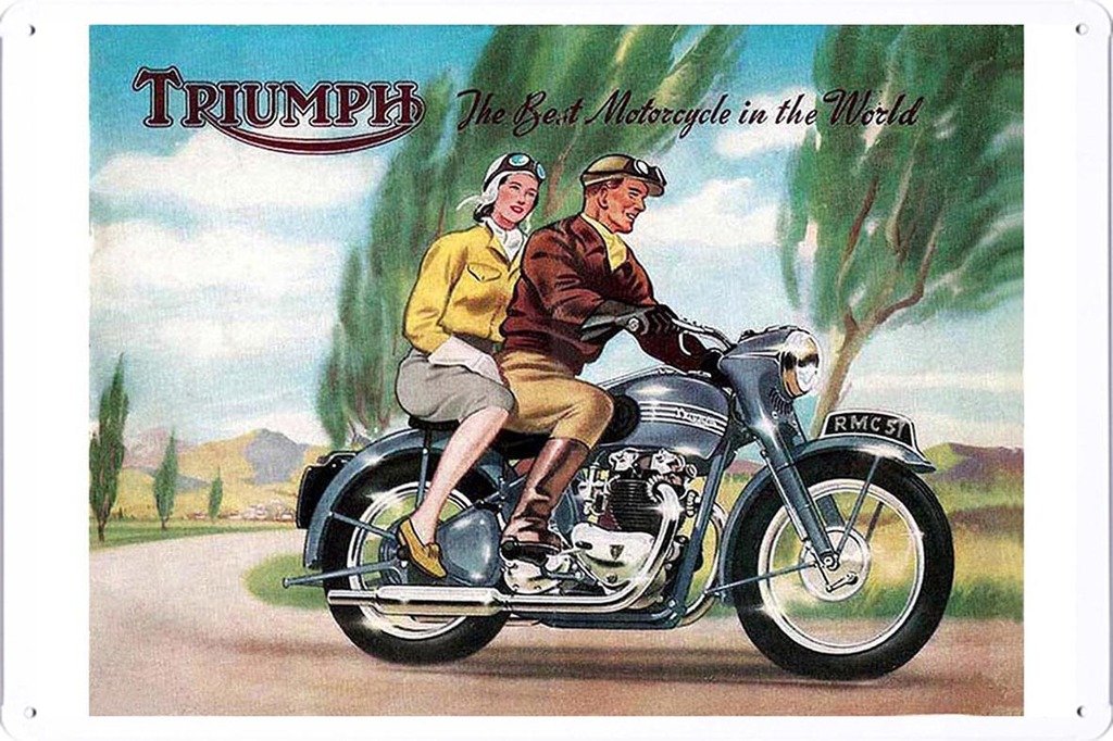 40’s 50’s ビンテージ　トライアンフ　モーターサイクル　ポスター Amazon.co.jp: トライアンフカップルオートバイに乗りますの金属看板