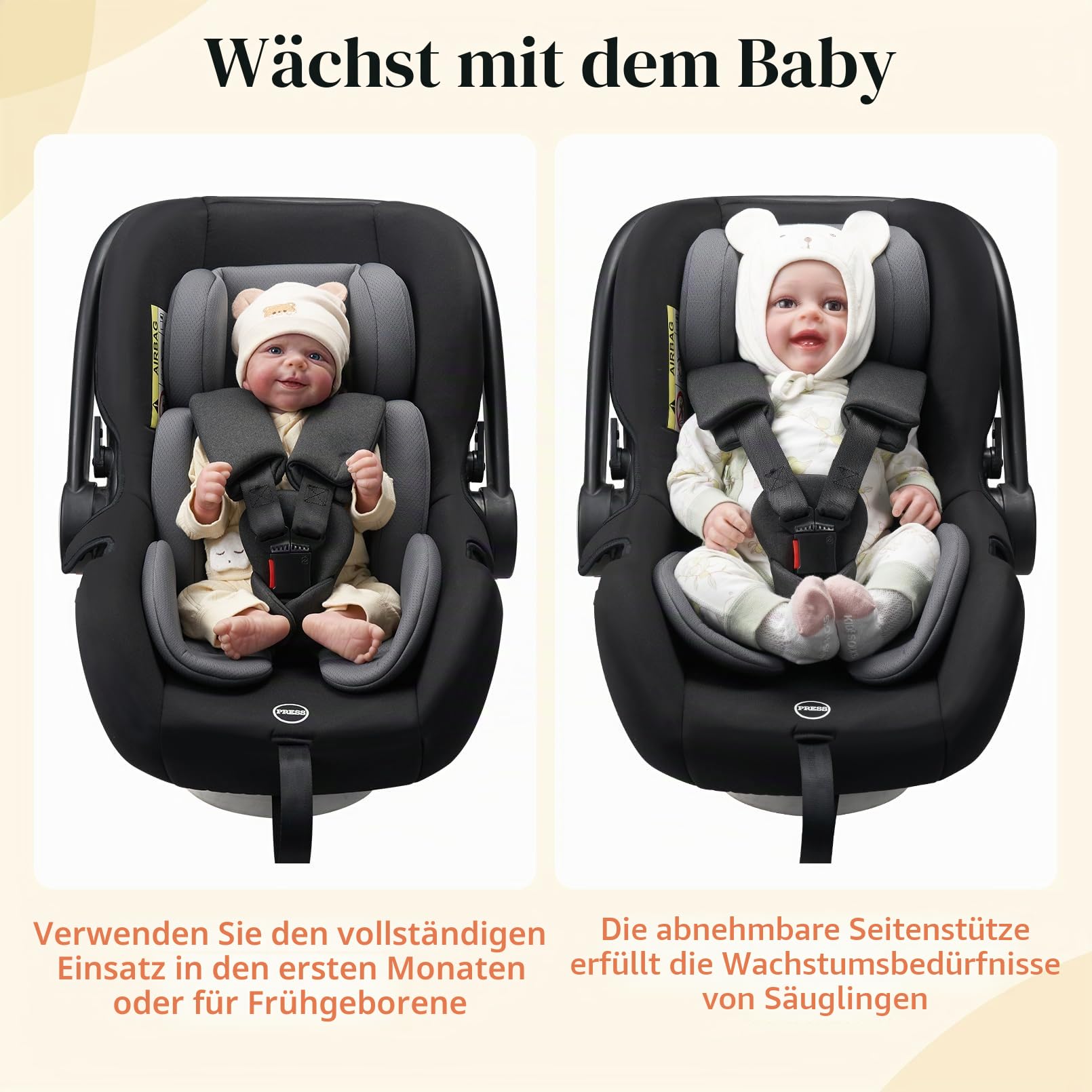 Innokids Baby-Kindersitz-Einsatz, Baby-Kopf-Körperstützen für Neugeborene, weich und gepolstert, abnehmbare Kopf- und Seitenstütze für Autositze, Kinderwagen, Schaukeln (Grau)