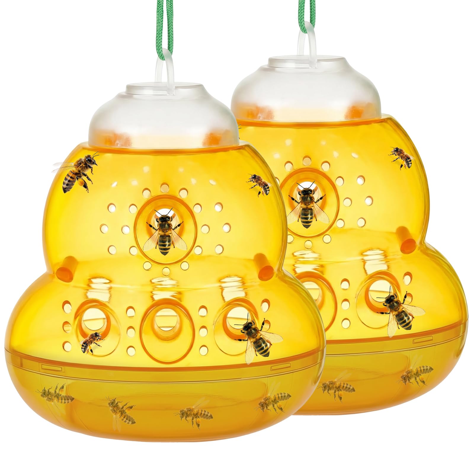 Belillpipi 2 Packs Wasp Traps, Reusable Hourglass-Shaped Wasp Nest Killer, Yellow Jacket, Hornet, Bee & Wasp Catcher, Fly Deterrent for Outdoor & Indoor Use, Waterproof & Easy to Clean