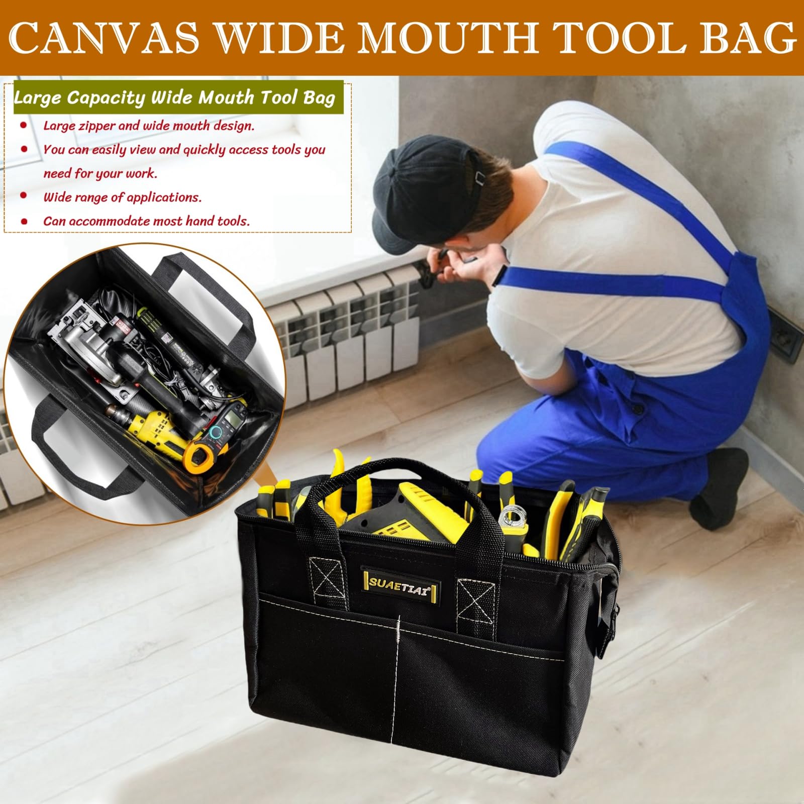 12 Inch Small Tool Bag for Men, Multi Pocket Small Tool Box