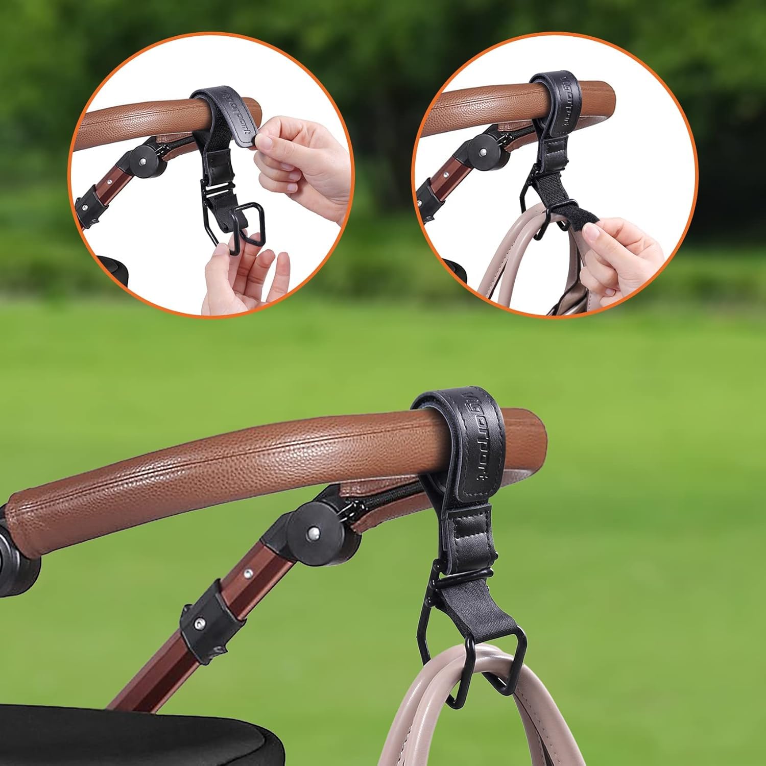 Vigorport Baby Stroller Hooks for Hanging Diaper Bags, Genuine Leather Stroller Organizer Clip for Purse Shopping, Wonderfold Wagon, Snap and Go Stroller Accessories