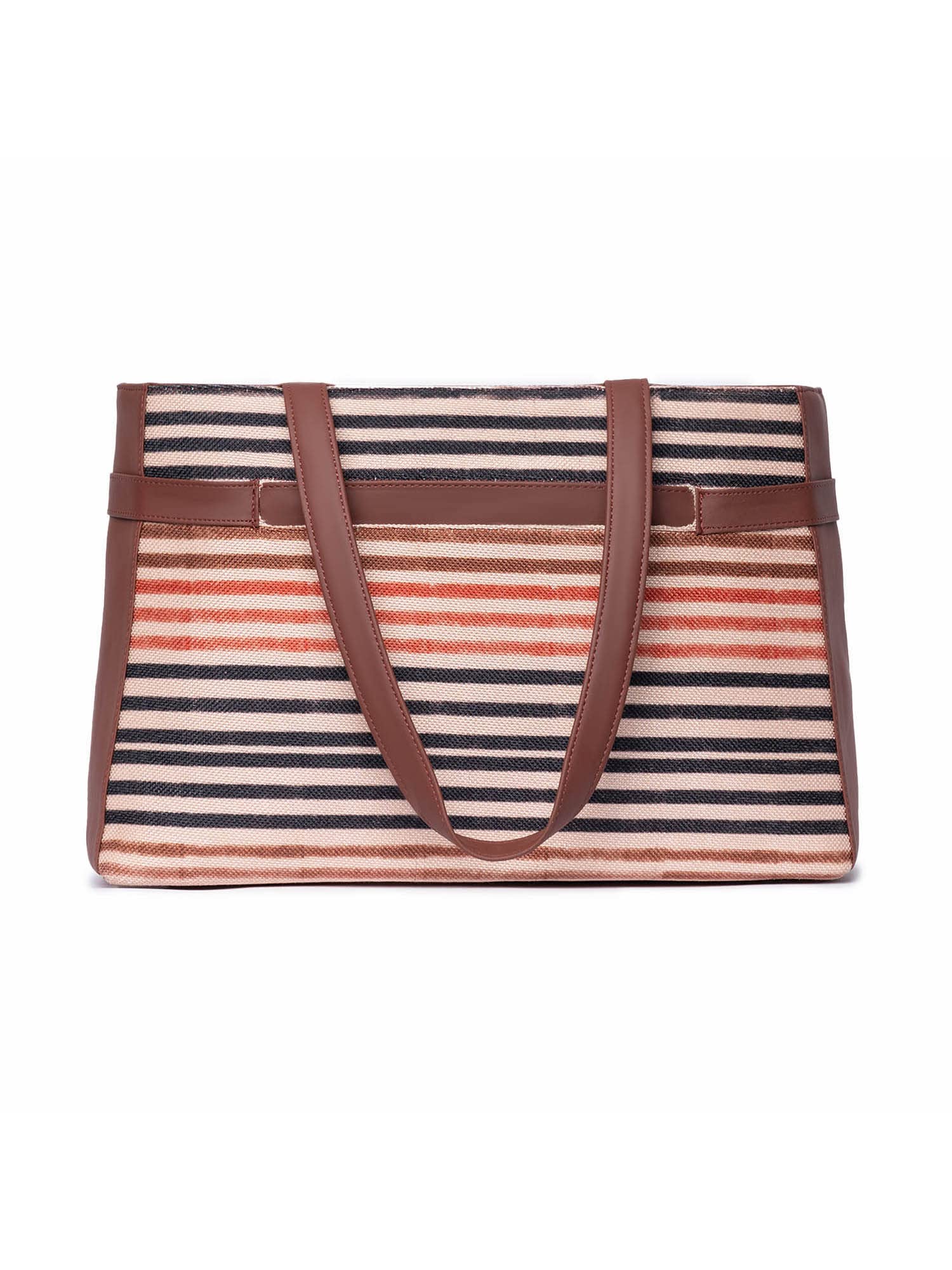 ZOUK Qutab Stripes Printed Women's Jute Handcrafted Vegan Leather Multicolor Statement Office Shoulder Bag 3