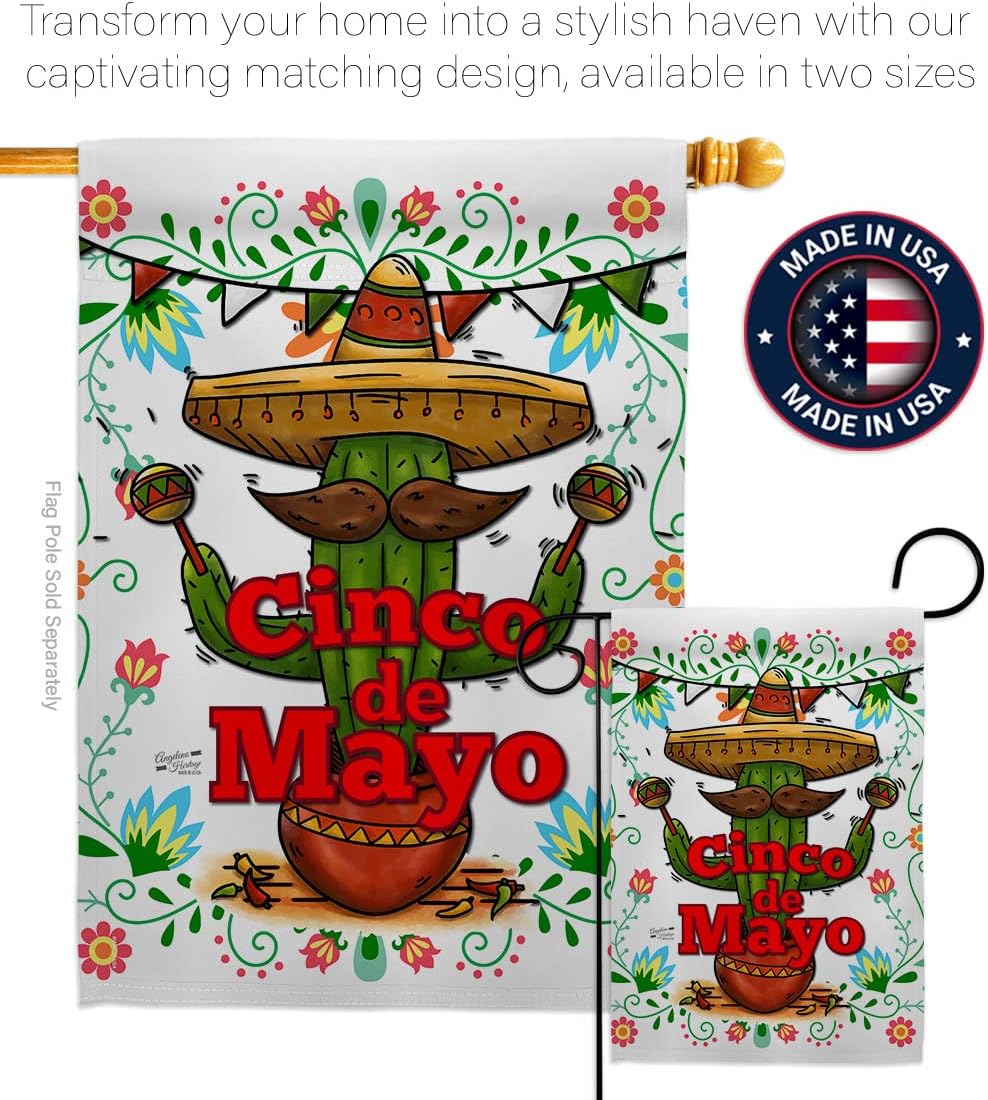 Cinco de Mayo House Flag - Eagle Set Summer Mexican Fiesta Party Cactus PinataOutdoor Summertime Sunny - Decoration Banner Small Garden Yard Gift Double-Sided Made in USA 28 X 40