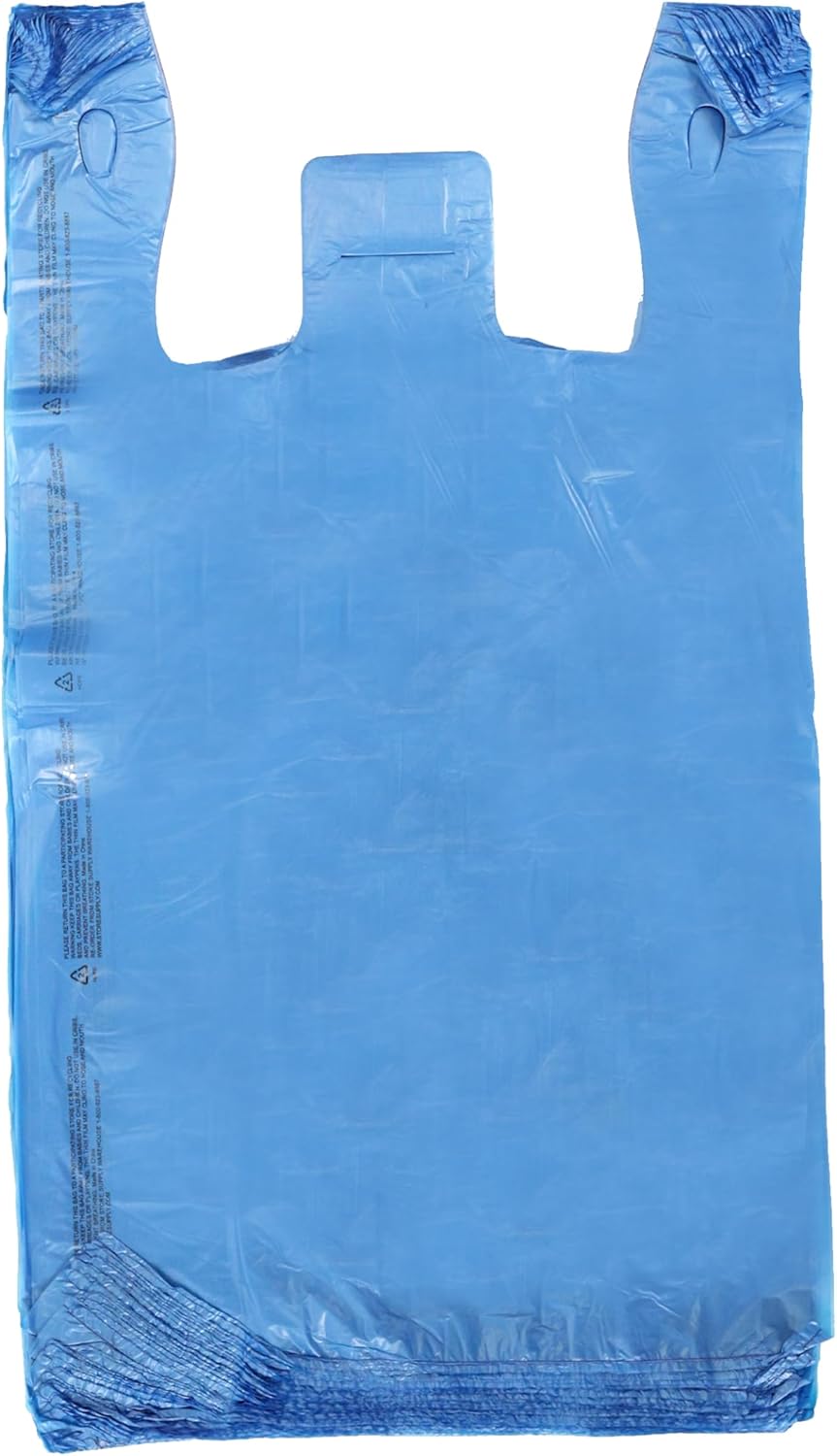 SSWBasics Plastic Shopping Bags - (Blue T-Shirt Bags 11 ½” x 6" x 21") - Case of 1,000 - Durable Plastic Grocery Bags for Takeout, Grocery, Convenience Stores, Thrift Shops, Boutiques, and Restaurants