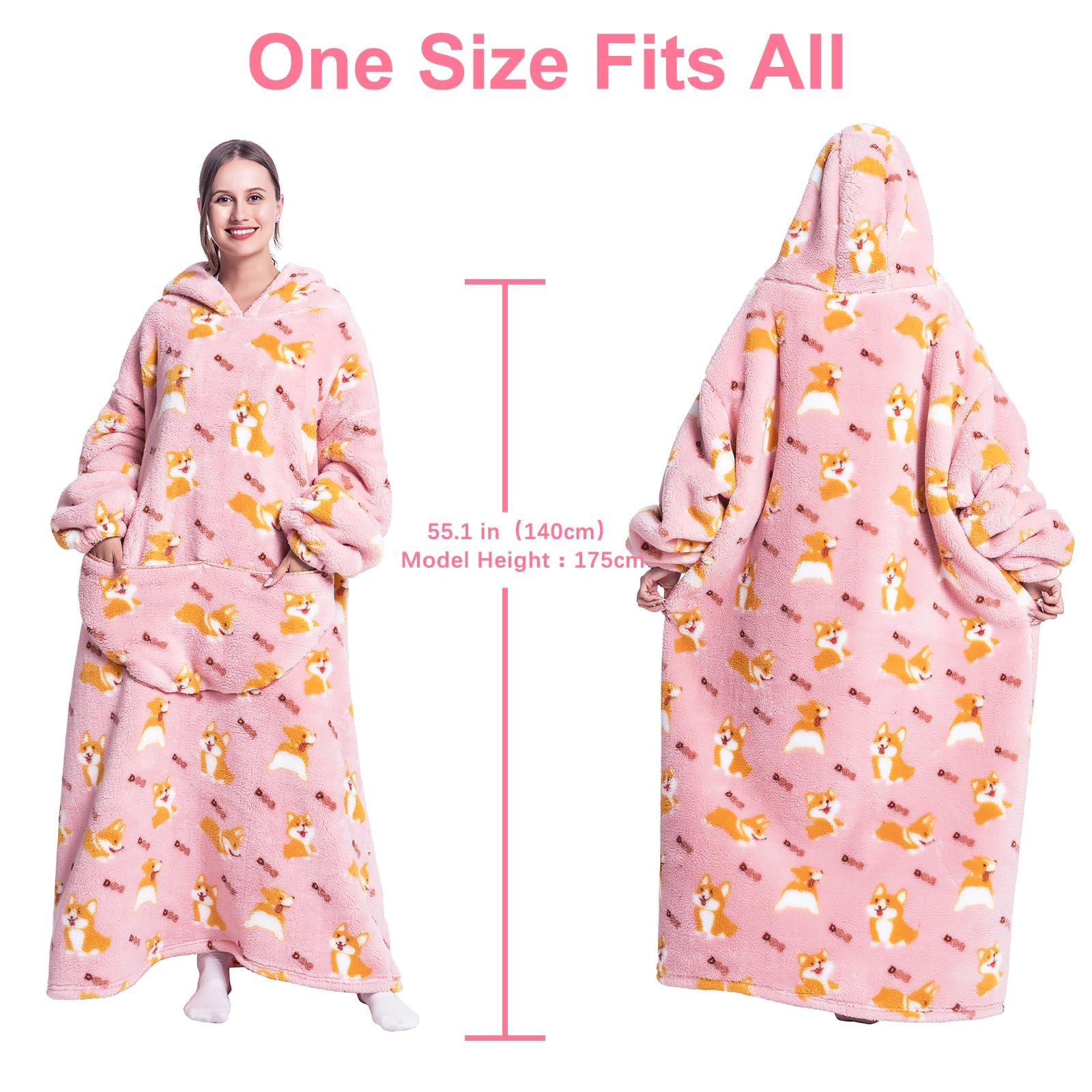 Damskie bluzy z kapturem, długi koc z kapturem, koc z rękawami, bluza z kapturem, oversize, koc z rękawami, sweter bożonarodzeniowy, ciepły koc do zakładania, Eisbär, jeden rozmiar