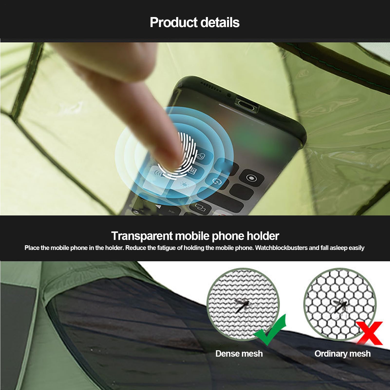 Carpa neta para acampar, cama individual plegable emergente - Soende Bag Net Carpa doble tirador cama toldo, protección de red más fina, equipo de respiración para viajes y viajes al aire libre