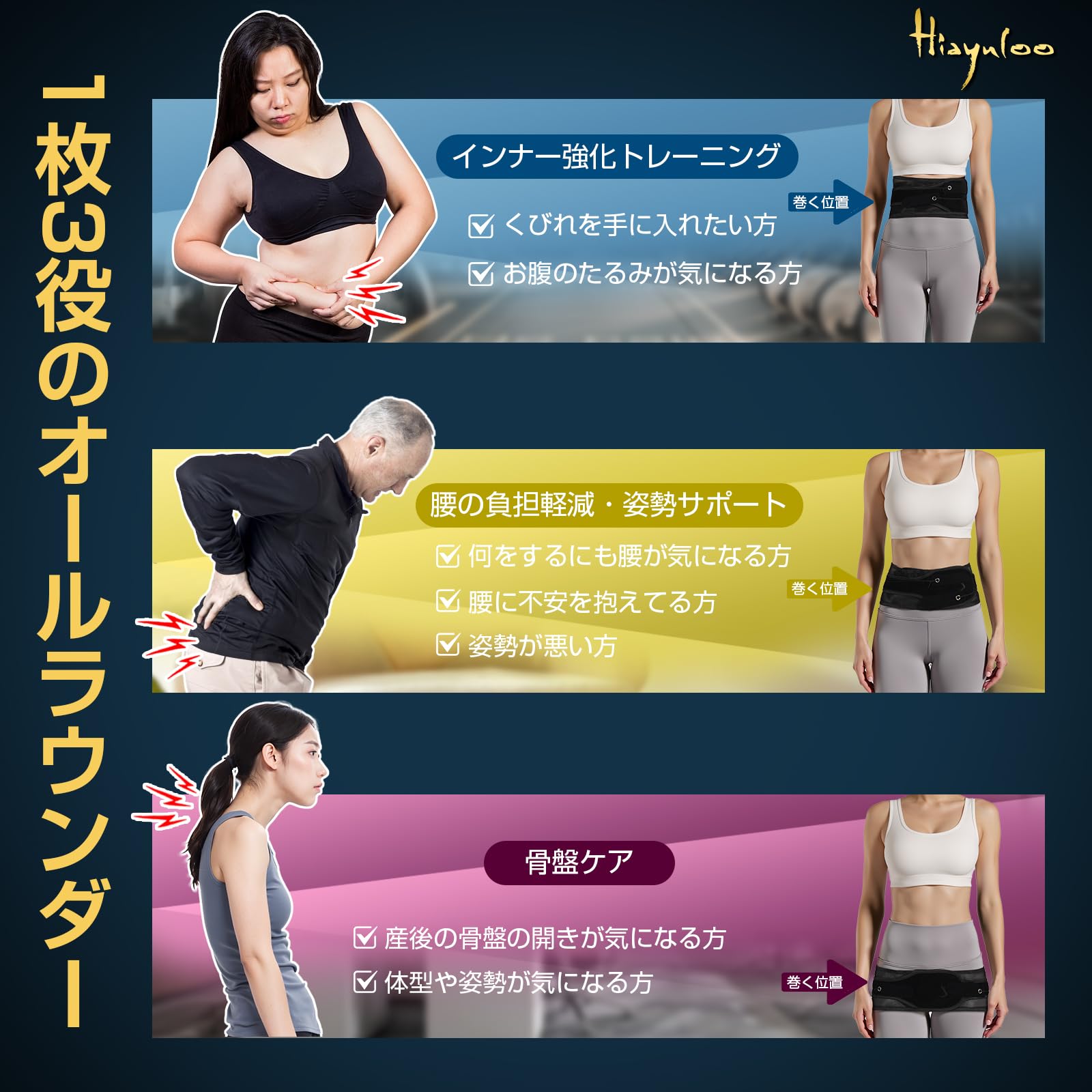 【iFデザイン賞 受賞製品】腰 サポーター 腰 コルセット 骨盤ベルト 腰ベルト ヒャユロー [JIS認証] 骨盤 猫背 姿勢 背筋 くびれ あばら締め【柔道整復師ｘ理学療法士】共同監修 トレーニング 滑車式 誕生日プレゼント 男性 女性 ギフト 母の日 父の日 敬老の日 クリスマス プレゼント健康器具 健康グッズ 「25cmサイズ延長シート」付き [L]胴囲88~98cm 画像 4