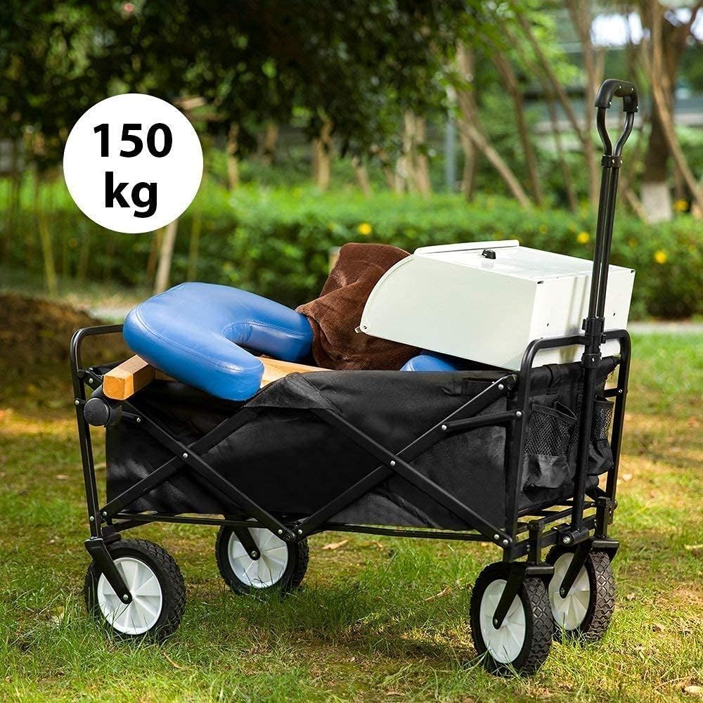 , Foldable Garden Trolley Portable Wagon Truck Wheelbarrow, Outdoor Utility Garden Shopping Cart Heavty Duty Camping Cart Pull Along Trolley Blue