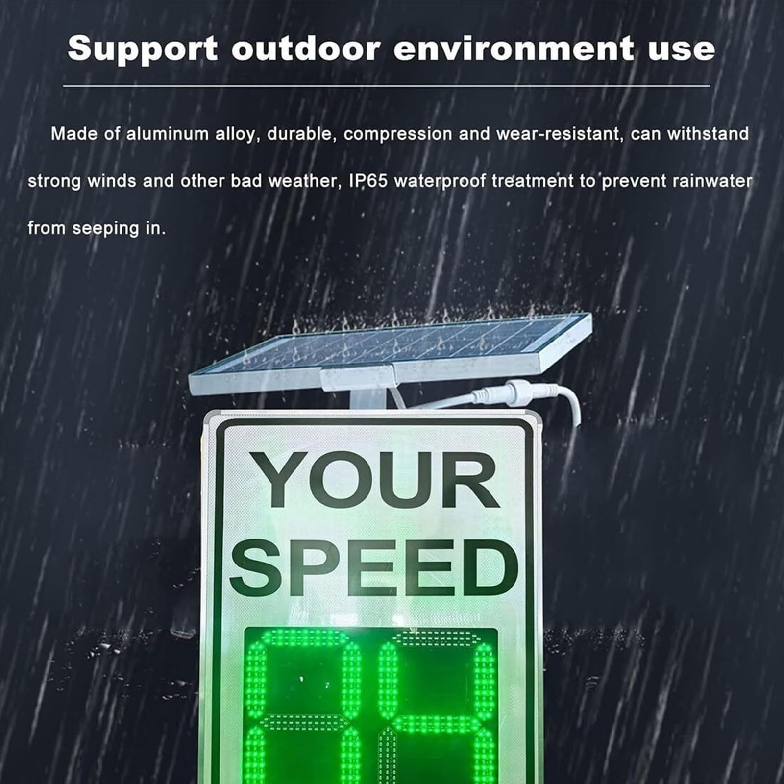 Señal de retroalimentación de velocidad de radar, funciona con energía solar, distancia visual de 300 m, tablero de límite de velocidad LED reflectante de alto brillo para carreteras con velocidad