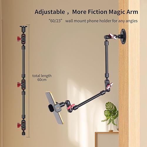 Miniatura 5 de Soporte de teléfono con base de metal de 23 pulgadas, montaje de tornillo de pared, carga de 1 libras, giratorio de 360° para transmisión en