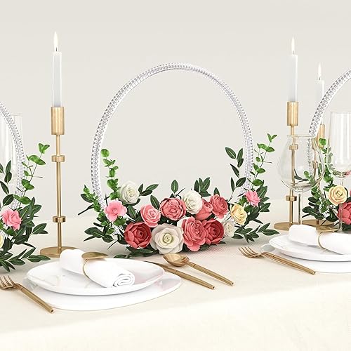 Miniatura 5 de YALLOVE Juego de 2 centros de mesa de aro floral acrílico transparente  CP01T300-2