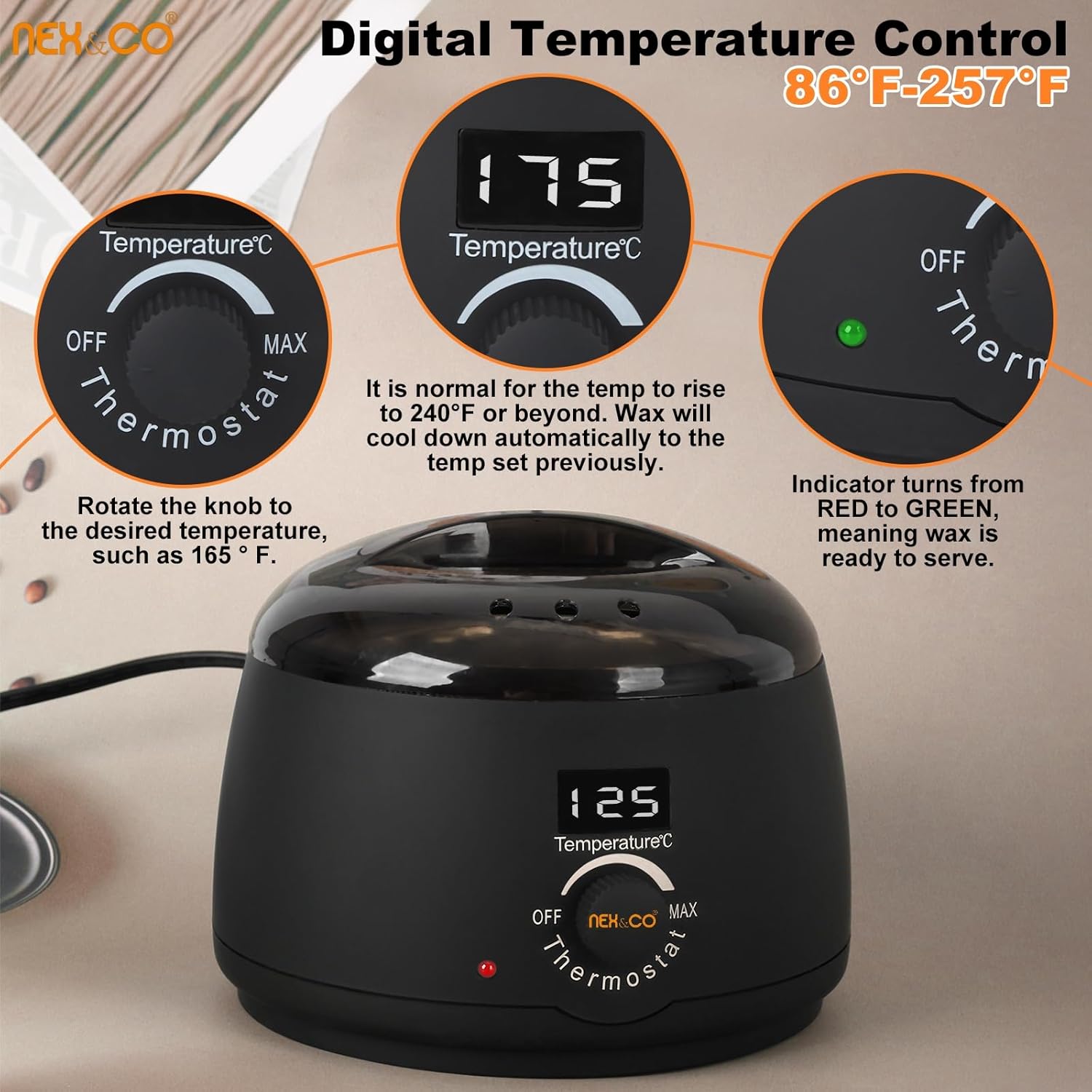 NEX&CO Professional Wax Seal Warmer for Bottle Sealing Wax Blocks, Large Capacity Digital Electric Melting Pot, Fast Heating, Precise Temp Control, Rapidly Melts Scented,Candle, Cauldron