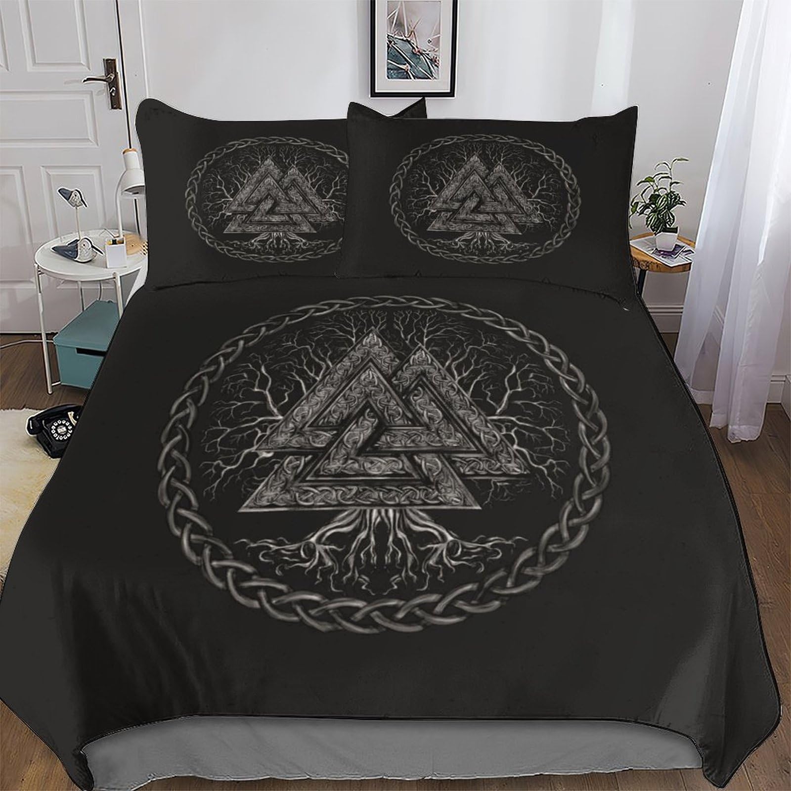 Viking Myth 3D Duvet Cover Set Microfiber Bedding Set Quilt Cover 3 Pieces with Zipper Closure And Pillowcases For Boys, Girls And Teenagers Comforter Cover Double (200x200cm)