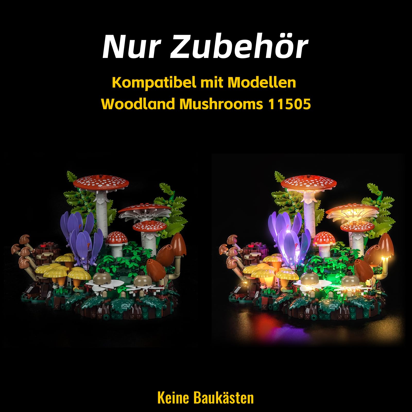 Kit d'éclairage LED compatible avec Lego 11505 Woodland Mushrooms (pas de modèle), kit d'éclairage décoratif compatible avec Lego Woodland Mushrooms modèle de briques de construction