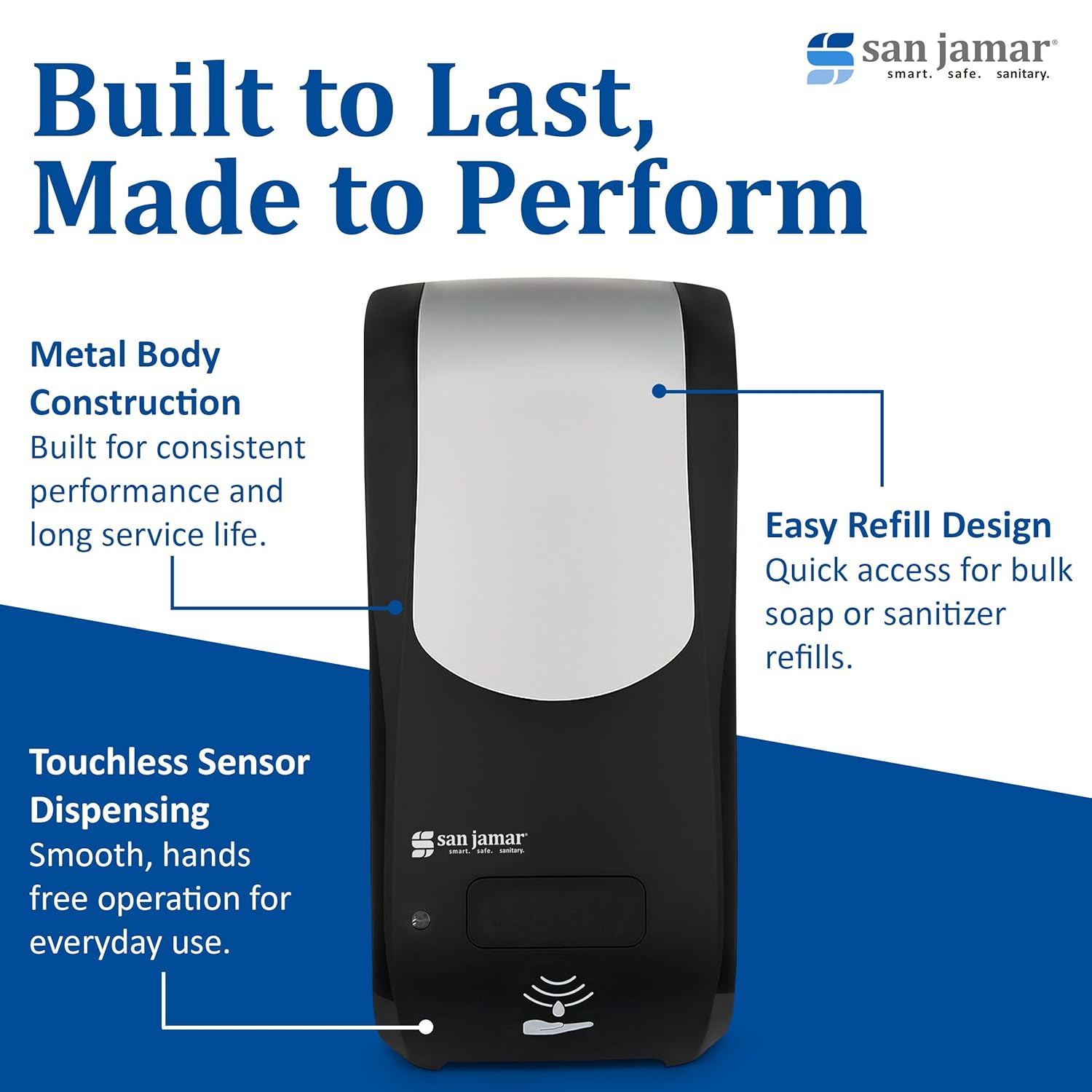 San Jamar Rely SH970BKSS Hybrid Liquid Soap Dispenser, Black/Stainless Look