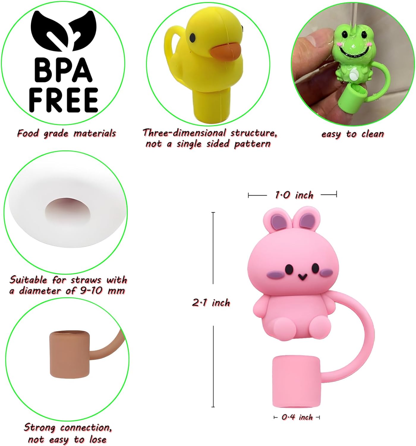 Straw Cover Cap for Stanley Cup, 9pcs 0.4in 10mm Diameter Reusable Dust-Proof Straw Topper Compatible with Simple Modern and Tumbler with Lid and Straws (9pcs animal set) - Image 3