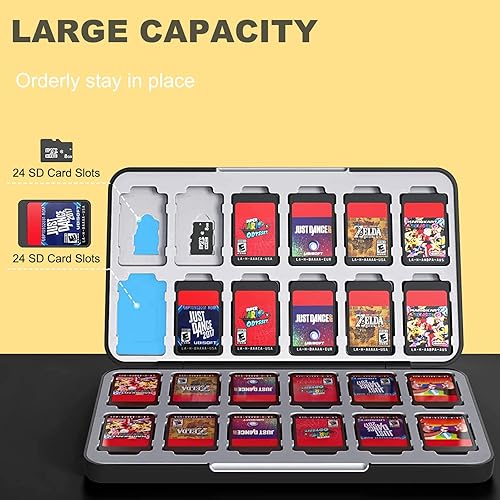Miniatura 2 de Jusy Funda para tarjetas de juego para Nintendo Switch, con 24 ranuras para tarjetas de juego y 24 ranuras para tarjetas micro SD
