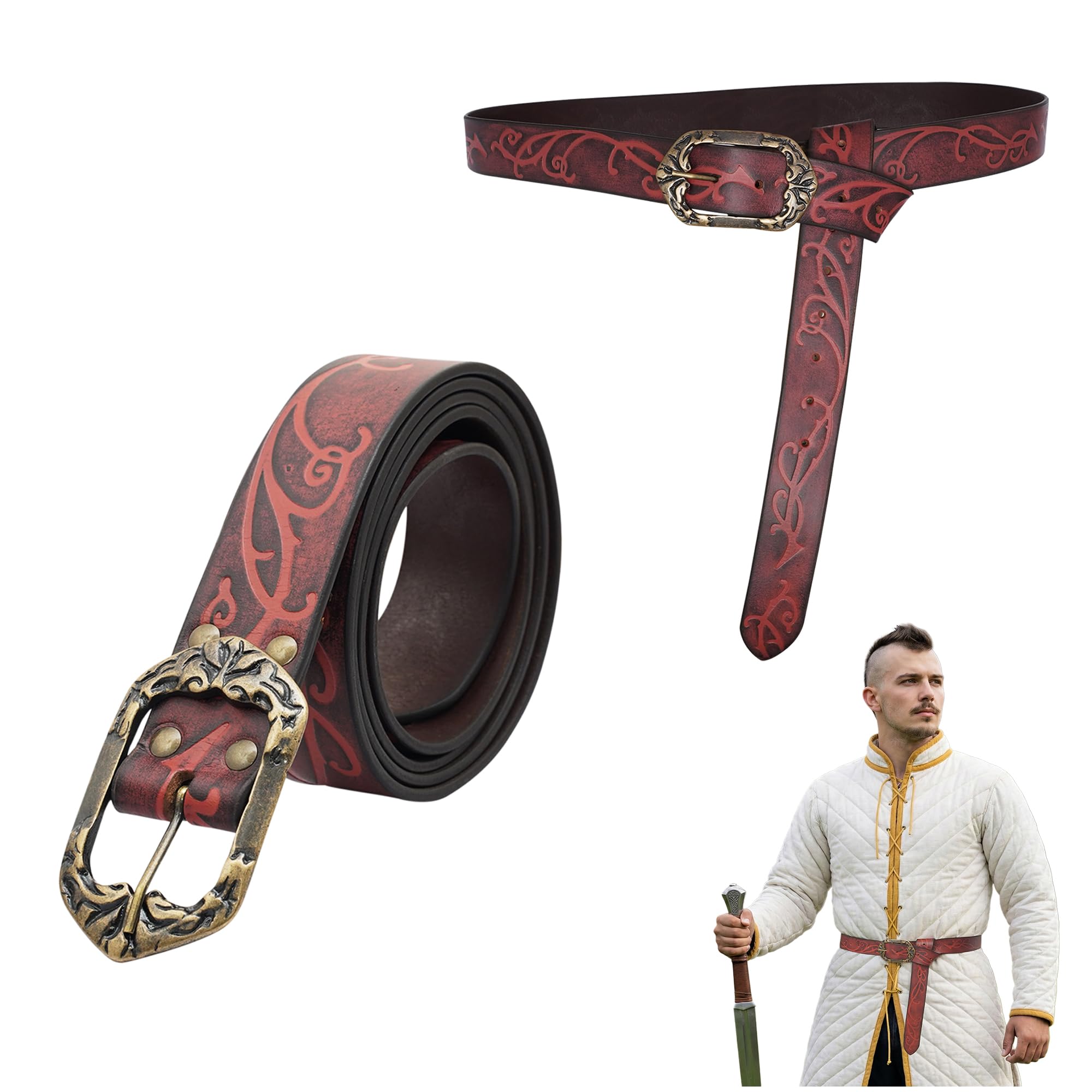 Lord of Battles Medieval Belt Genuine Leather Belt Handcrafted with Brass Buckle Belt for LARP, Ren Faire & Themed Parties