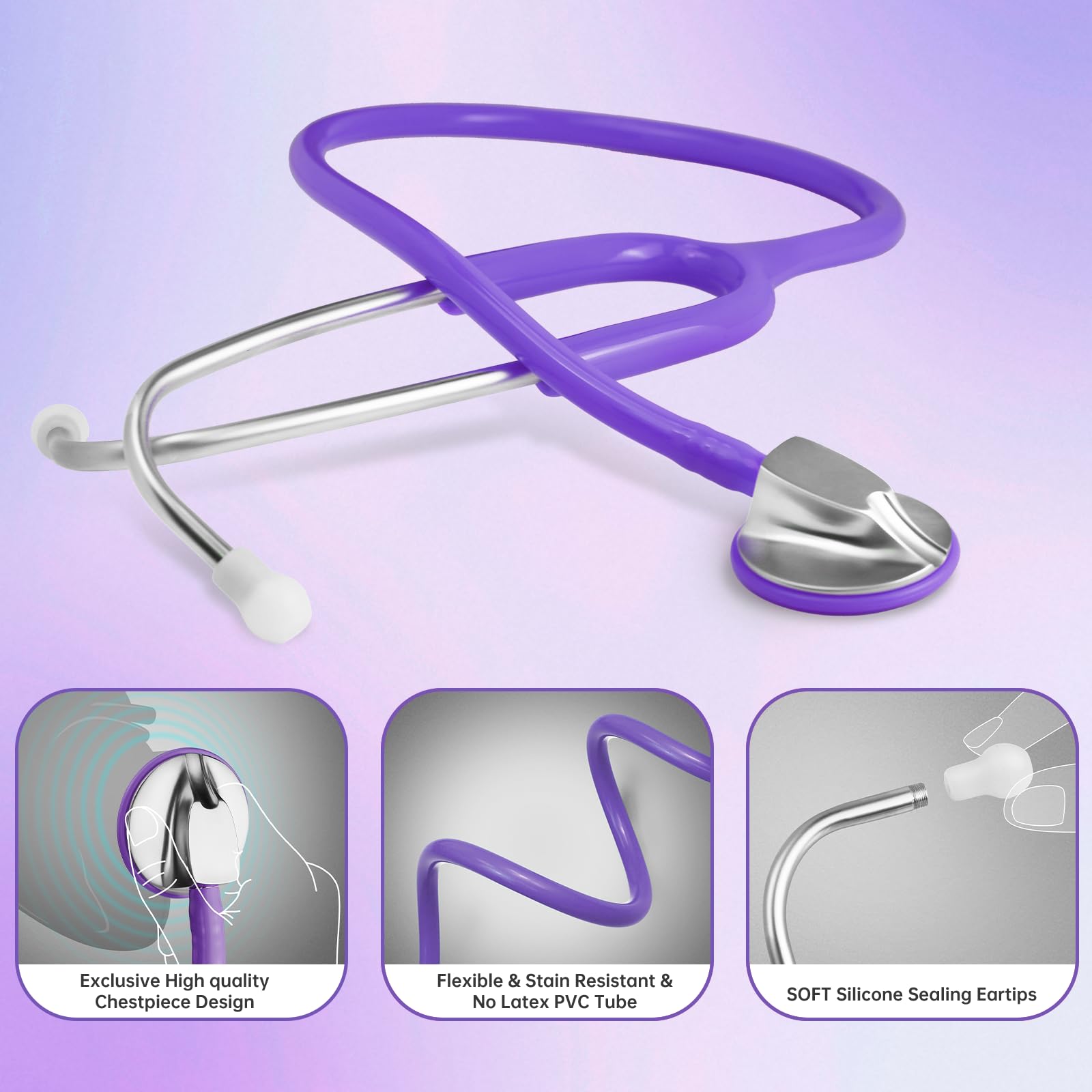 Scian Kit de iniciación de enfermera, 13 piezas, esencial para el trabajo, regalo médico perfecto para estudiantes de medicina, bolsa portátil púrpura con estetoscopio, esfigmomanómetro, otoscopio