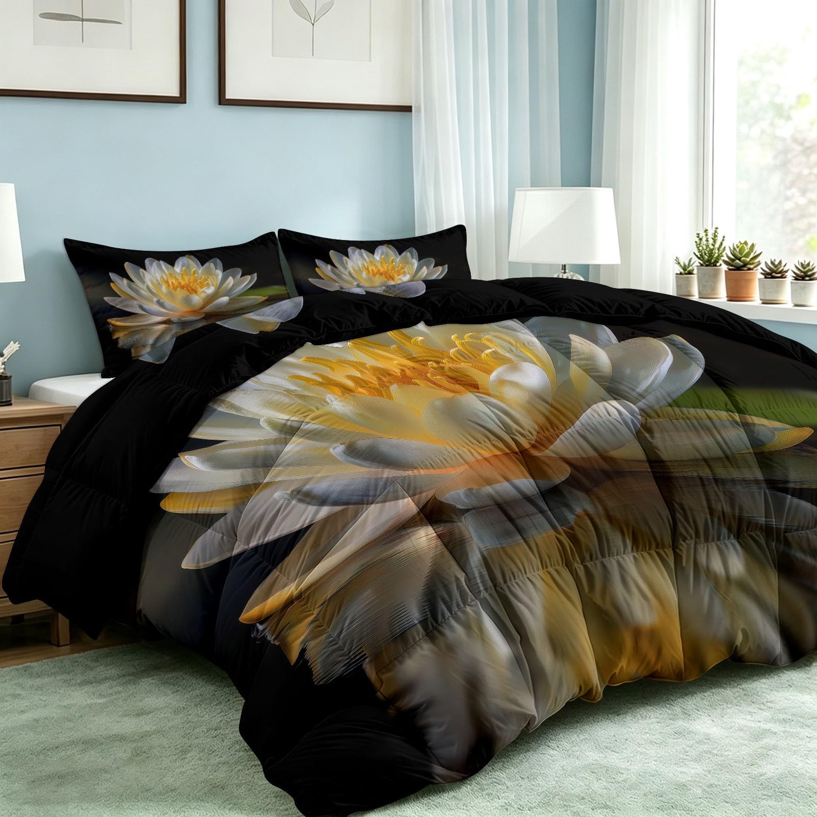 Piumino 135 x 200 cm, 4 stagioni, superficie dell'acqua di loto, petali, caldo, delicato sulla pelle, per tutto l'anno, 135 x 200 cm, per fotografia, senza rivestimento, lavabile, con 2 federe