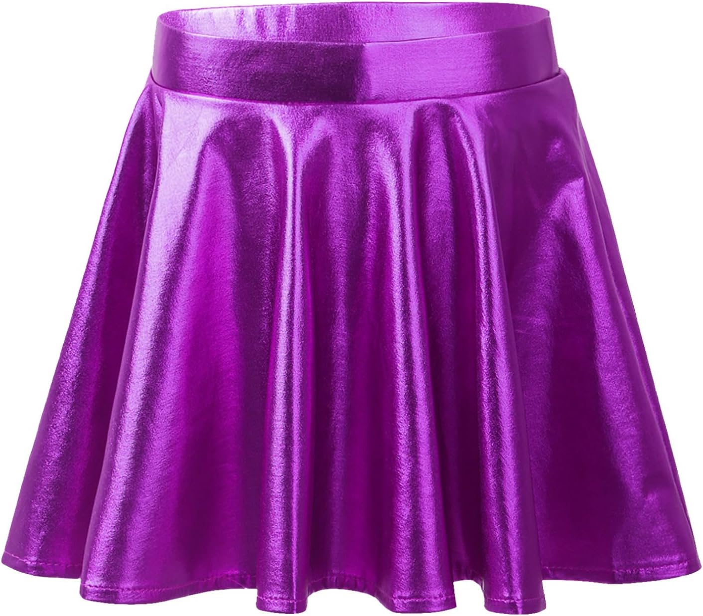FEESHOW Kids Girls Metallic Long Flared Sleeve Crop Top with Pleated Mini Skirt for Jazz Hip Hop Dancing Cheerleading Purple 16 Years