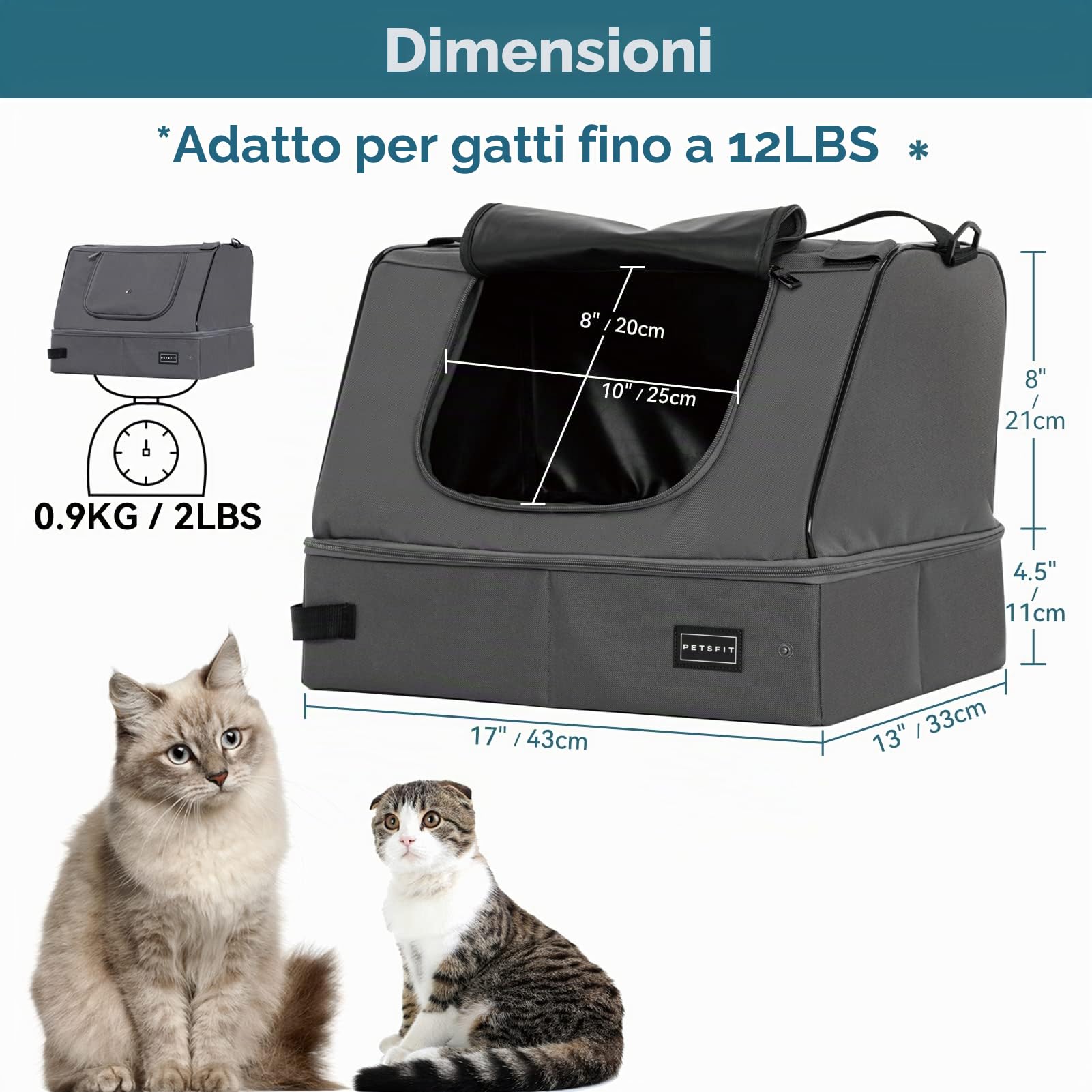 Petsfit Lettiera per gatti portatile da viaggio,Lettiera pieghevole con coperchio, facile da pulire,Grigio