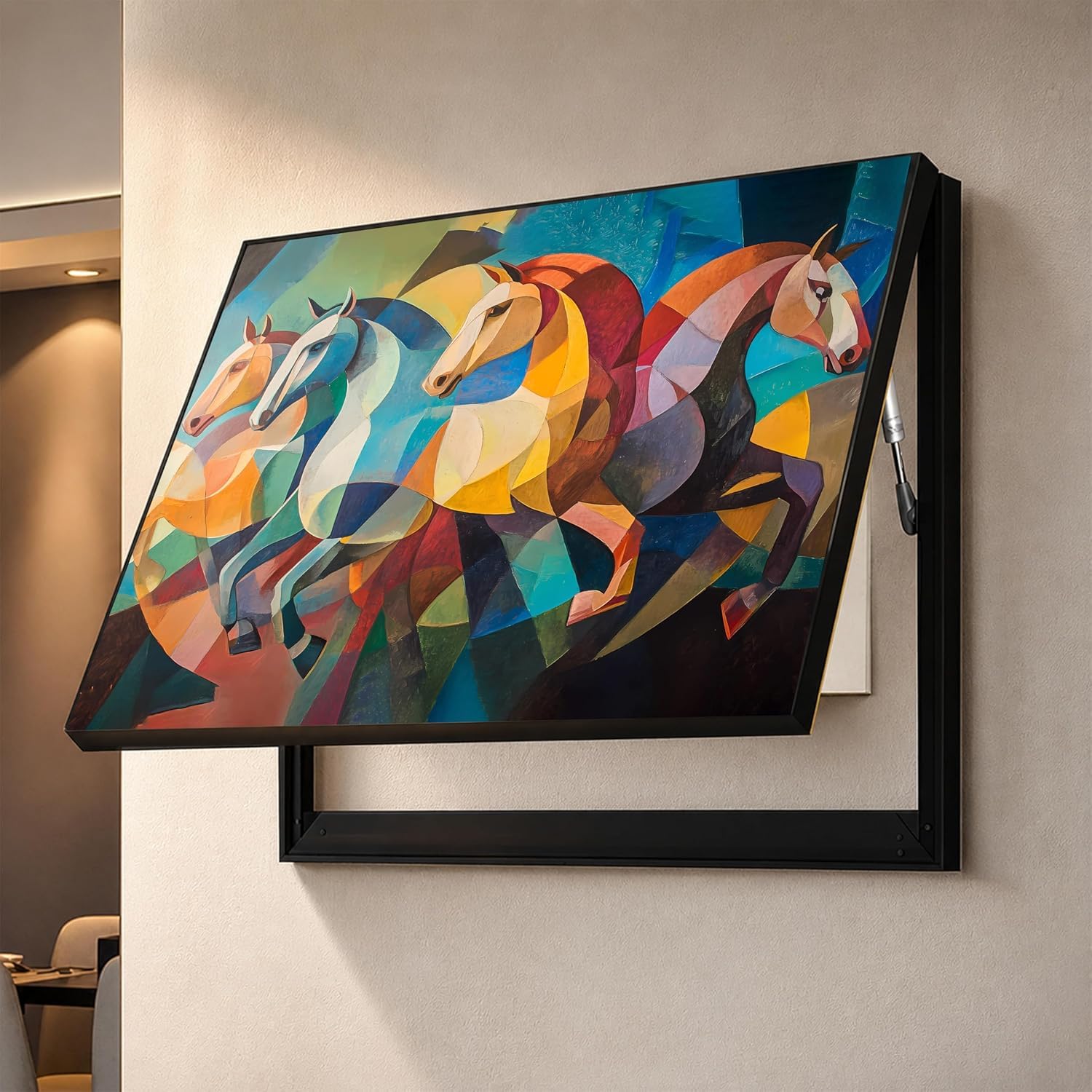PAINTINGMANTRA Electric Meter Box Decorative 4 Abstract Running Horse Painting Electrical Panel Cover with Switch Box will Fit Max 10 x 13 inche Switch Board, Painting Outer (Size 13X17 Inch)-image-11