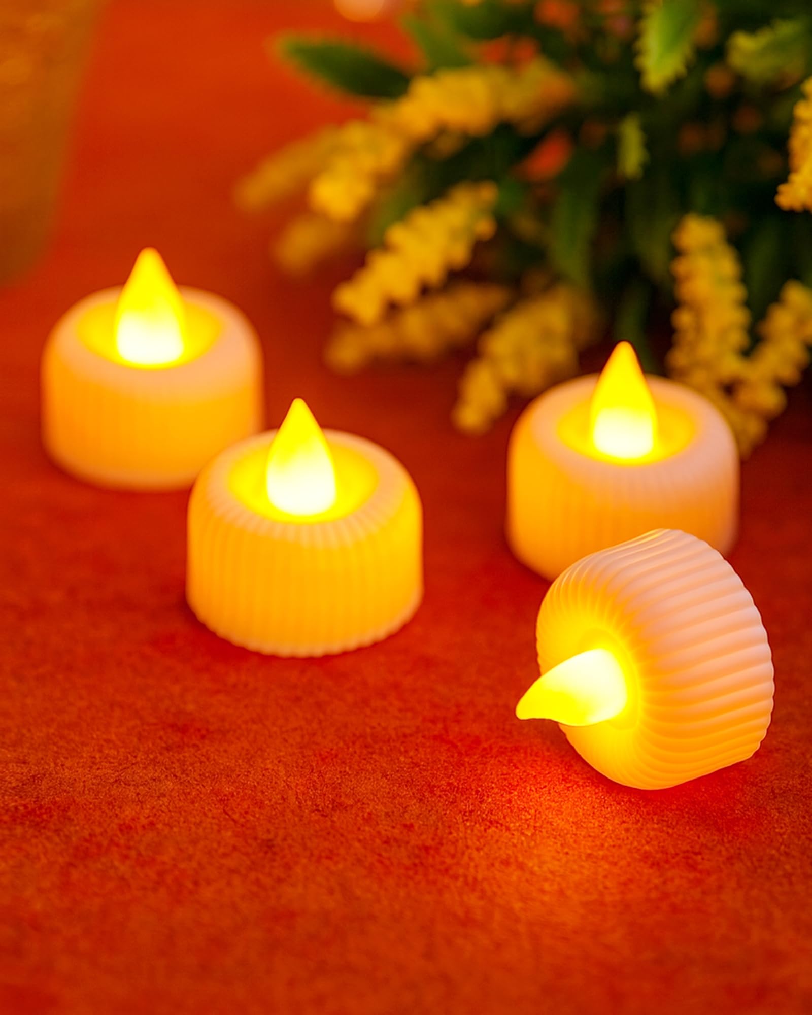 Homesake® Small Led Tealight Candles, Warm White Flickering Flameless Lights for Home, Office, Festival Decor, Diwali Decoration, Weddings, Decorations for Home (White, Pack of 4)