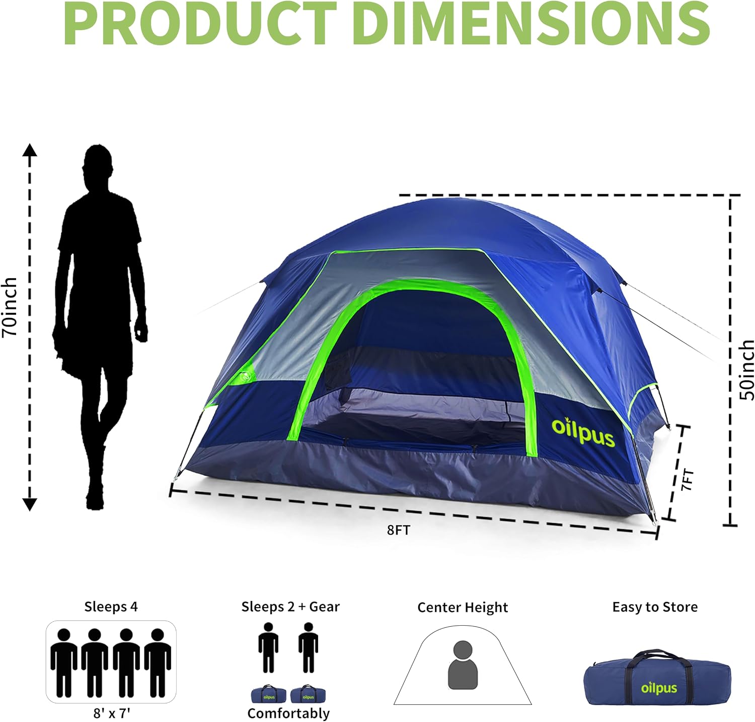 2-3 Person Camping Tent, Waterproof Windproof Double Layer Dome Tent with Rain Fly, Quick Setup Anti-Mosquito Backpacking Tent with Breathable Mesh Windows