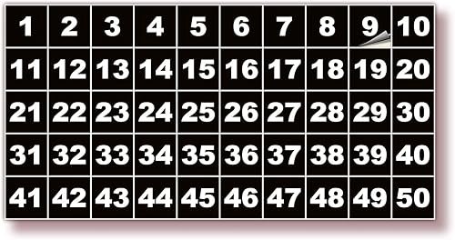 iSYFIX Calcomanías negras de números consecutivos 1 a 50, 1 pulgada, 1 juego Vinilo autoadhesivo de alta calidad ideal para inventario,