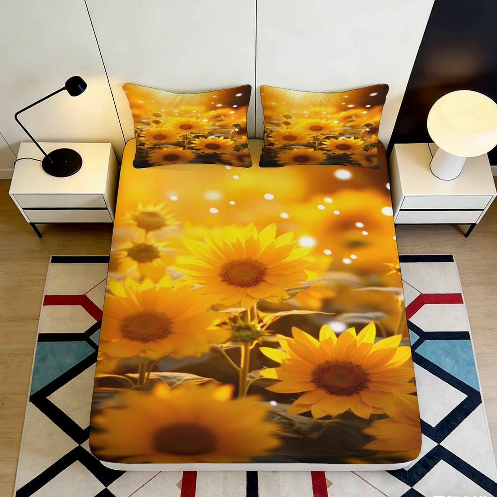 Rqzkjxnhpf Style-10 3D Printed Sunflower Fitted Sheet Microfiber Deep Pocket Bedroom Bedding Sunflower Mattress Fitted Cover Non-Slip Full Wrap For Adults Youth 200X200x25cm 90X200x25cm