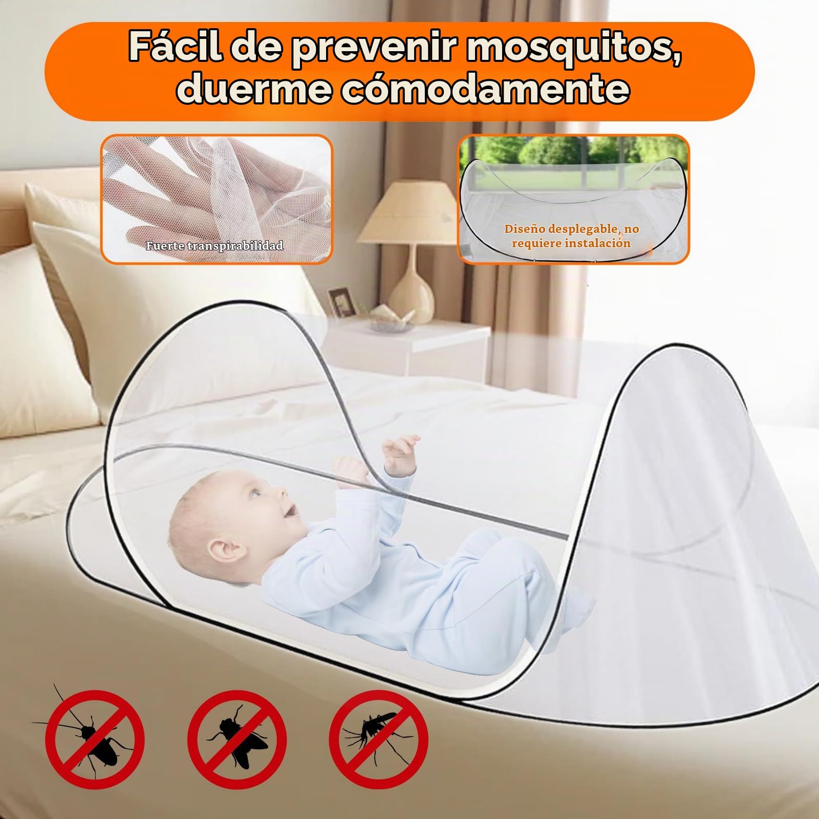 200 x 80 x 56cm Mosquitera Plegable con Cremallera, Tienda Camping Pop Up Portatil, Herramientas Mosquitos Prevenir Ultraligera para Cama Individual, Viaje, Dormitorio, Familiar (Blanco)
