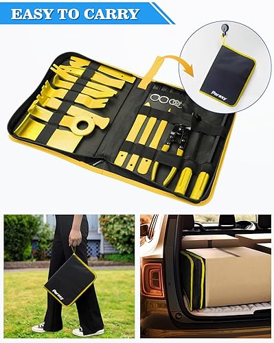 Miniatura 7 de Poraxy - Kit de 19 piezas de herramientas de extracción para panel y puertas de automóvil, herramienta de extracción de audio, alicates de clip