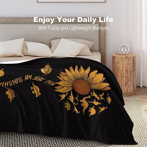 Miniatura 5 de Manta de dinosaurio y girasol, manta de franela de forro polar de 50 x 60 pulgadas, suave, cálida y ligera, mantas para sofá, cama, sofá de viaje