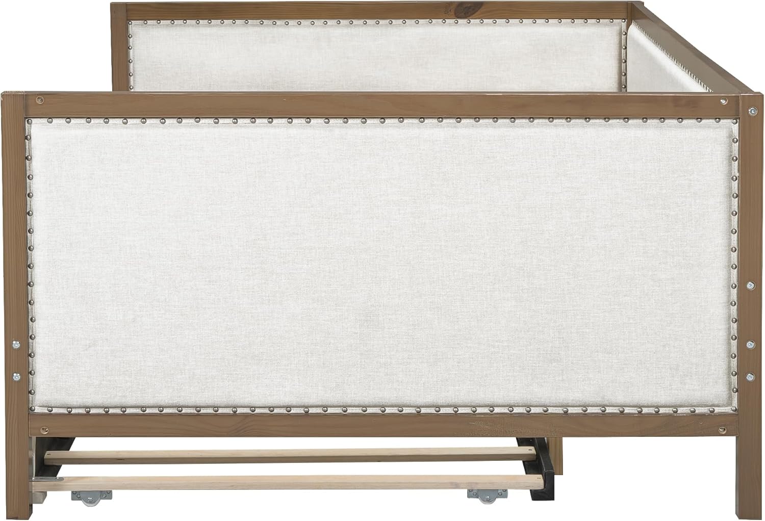Harper & Bright Designs Full Size Upholstered Daybed Bed Frame for Boys Girls Kids Adults Toddler with Trundle and Nailhead Decoration, Wood Color