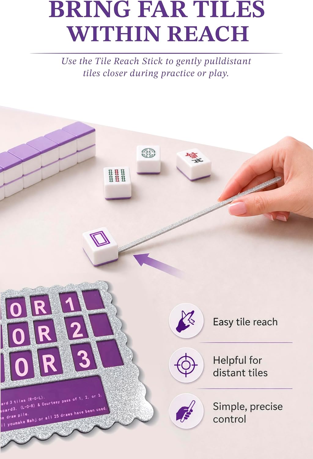 Mahjong Solo Practice Board Set, 3-Piece Acrylic American Mahjong Practice Board with Line Finder & Marker Strip, Charleston Guide, Purple Glitter Mah Jongg Accessories Gift image 5