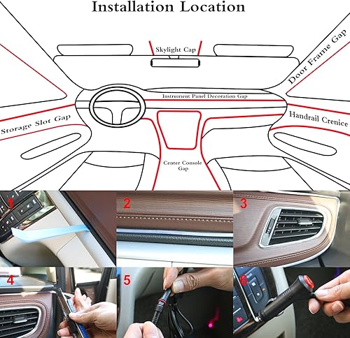 Miniatura 6 de Tira de luces LED para interiores de automóvil, luces RGB multicolor para interior de automóvil con borde de costura de 0.236 pulgadas, 16 millones