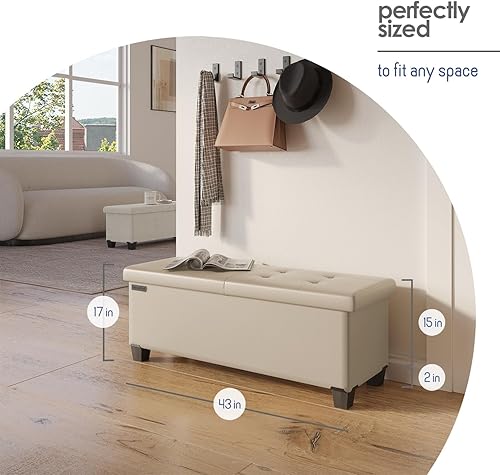 Miniatura 575 de Otomana plegable para dormitorio o sala de estar, con contenedores de almacenamiento, reposapiés para el extremo de la cama, soporta hasta 660 lb,