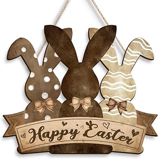 Pigort Happy Easter Hanging Door Sign Plaque Bunny Decor - Happy Easter Wall Sign Decorations for Easter Decorations for the Home Party