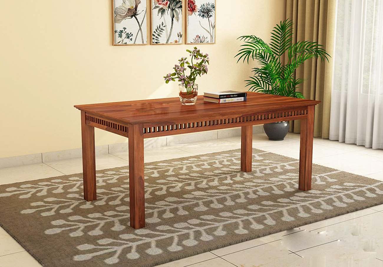 71KoatwWXiS SL1300 Krishna Wood Decor Dining Table 6 Seater with Chairs | Dining Table Sets | 6 Seater Dining Table Wooden | with 4 Chairs 1 Bench | Dining Room Set Furniture Sheesham Wood | Teak Finish - MSDeals