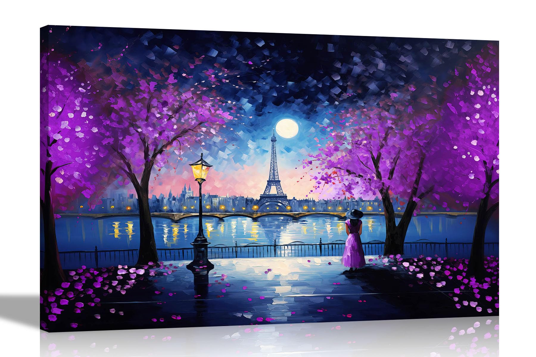 Artley Prints Purple - Moonlight Eiffel Tower Canvas Wall Art | Framed Pictures For Living Room, Bedroom | Modern Prints Artwork For Hanging 76 X 50Cm (30 X 20 Inches)