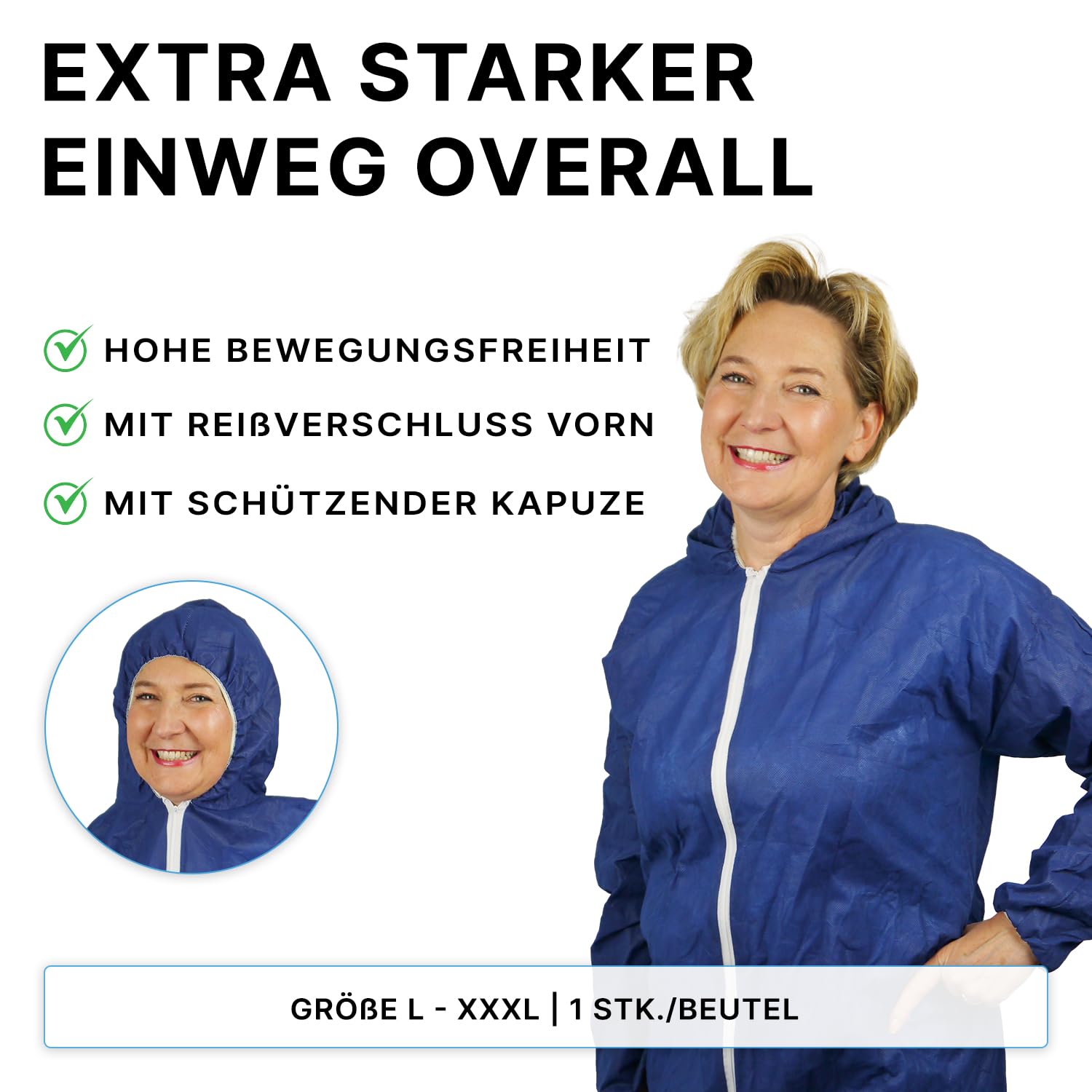 10x ARNOMED® Schutzanzug Einweg Extra Stark XXL, Einwegoverall Blau | Einweganzug, Einweg Maleranzug & Lackieranzug, Staubschutzanzug, Maleroverall, Schutzanzug, Einmalanzug