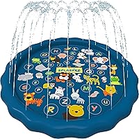 SplashEZ 3-in-1 Educational Splash Pad for Kids - 60" Toddler Sprinkler Pool with ABC Animal Learning Mat & Fountain