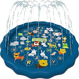 SplashEZ 3-in-1 Educational Splash Pad for Kids - 60" Toddler Sprinkler Pool with ABC Animal Learning Mat & Fountain